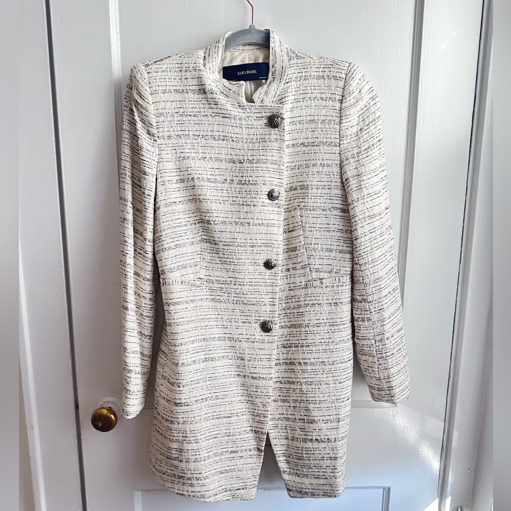 Zara White Tweed Blazer Jacket